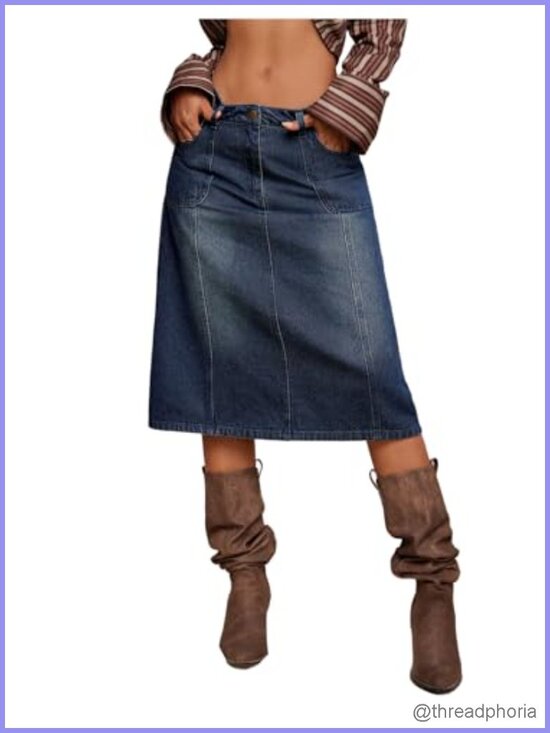 Dresses & Skirts - Womens Denim Midi Pencil Skirt High Waisted Bodycon Western Rodeo Casual
